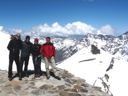Our crew. Alejandro, Marc, Elsa and Jonas. Top of Pico Veleta, 3400m. 