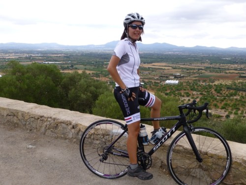 Elsa, hanging out on Montesion, with San Salvador in the background.